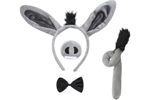 Joizomou Donkey Costume Accessory Set Donkey Ears Headband Donkey Nose Tail and Bow Tie Animal Halloween Cosplay Kit