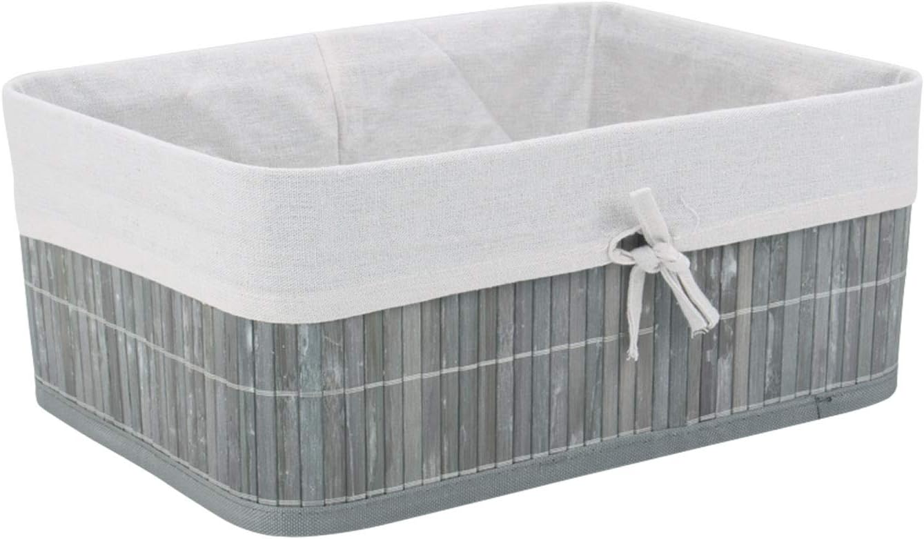 HomeStorie Eco-Friendly Foldable Natural Bamboo Storage Basket Bins Organizer (Grey, AR2042-L)