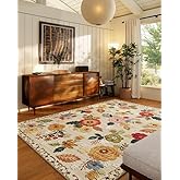 Washable Area Rugs for Living Room: 6x9 Area Rug for Bedroom Vintage Floral Large Rug Stain Resistant Non Slip Low Pile Faux Wool Soft Rugs for Entryway Dining Room Bedside Kitchen Nursery