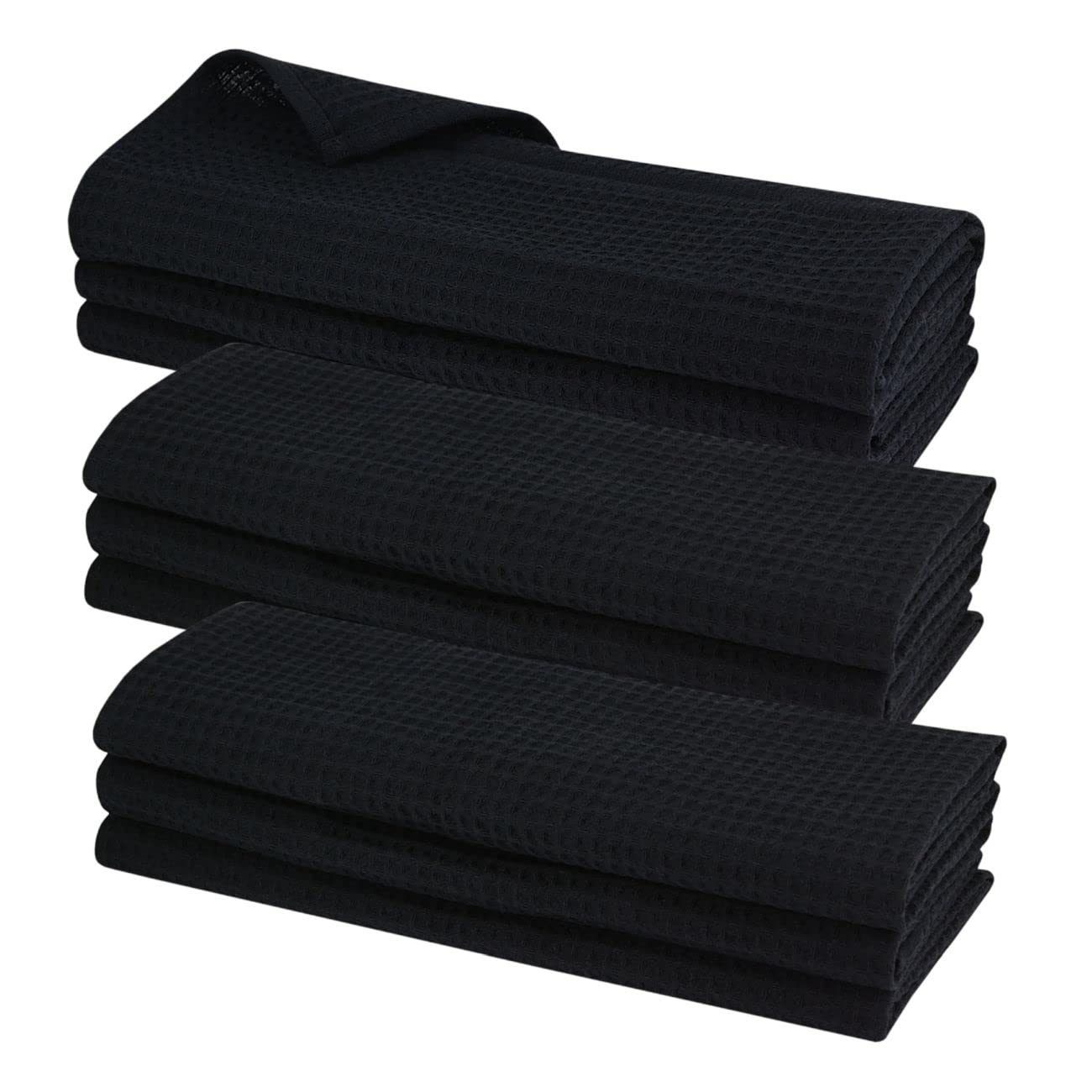 9 x dish towel made of 100% cotton, Waffle Pique, black
