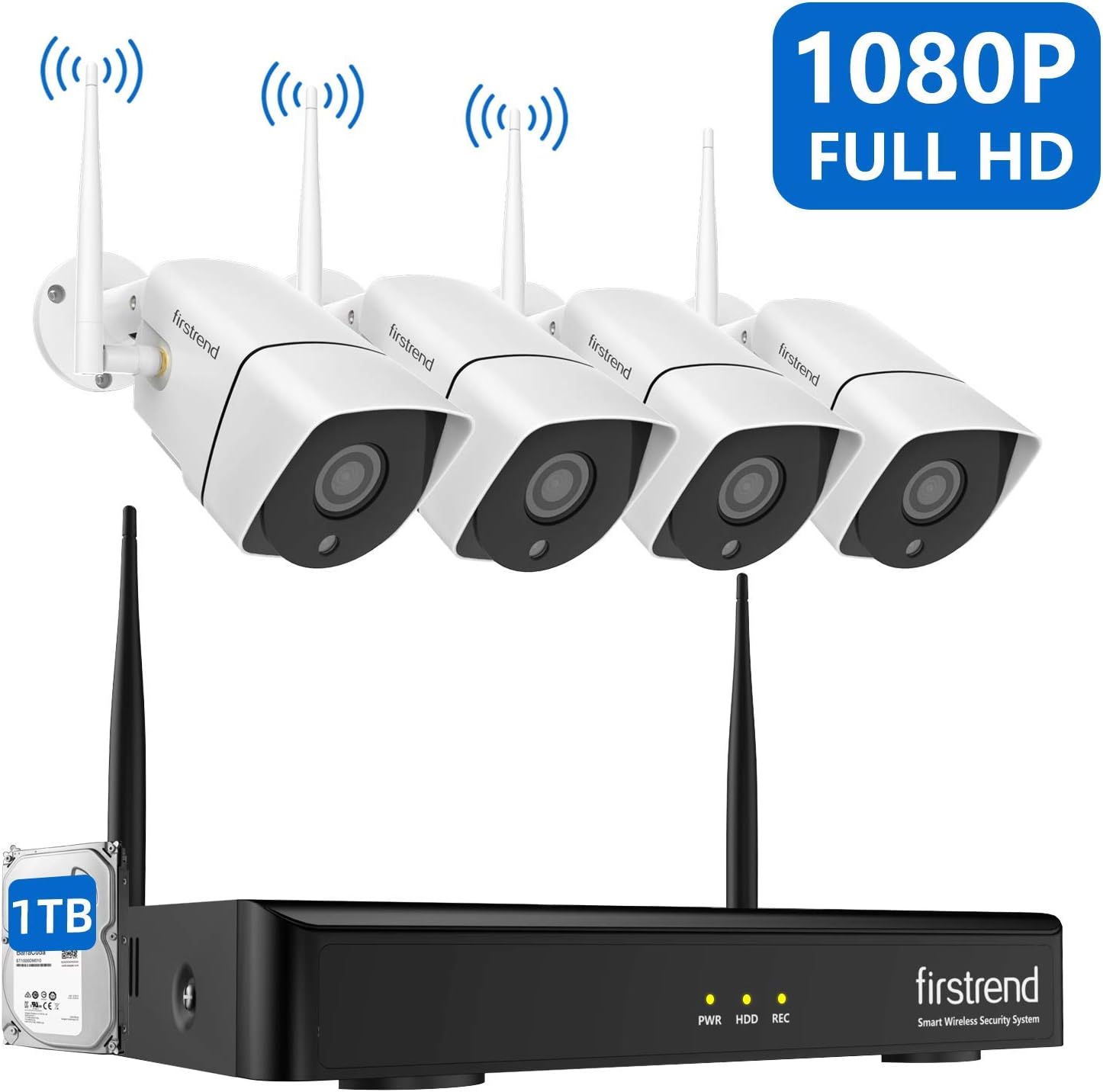 Security Camera System Wireless, 1080P 8CH Wireless Home Security Systems with 4PCS 2MP Full HD Cameras 1TB Hard Drive Night Vision and Free App for Indoor Outdoor Video Surveillance