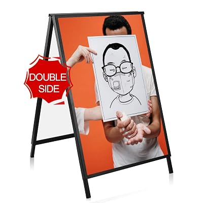 GUOHONG Folding A-Frame Sidewalk Curb Sign Double-Sided Display with Two Corrugated Plastic Slide-in Poster Boards for Outdoor Advertisement - Black