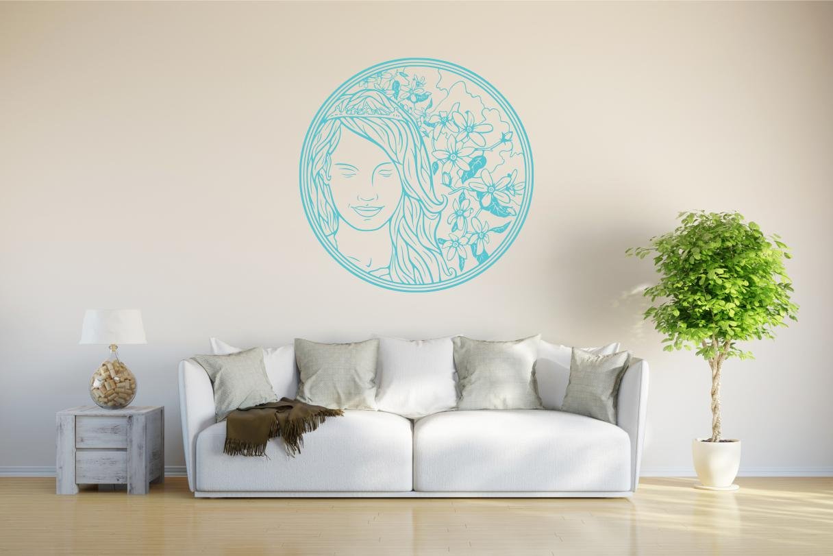 INDIGOS 4051095423256 – D108 Sexy Woman With Flowers Wall Sticker Home Graphic Decal Gift Decor Kids Room Novelty Wall art vinyl sticker Turquoise, 96 x 95 x 1 cm