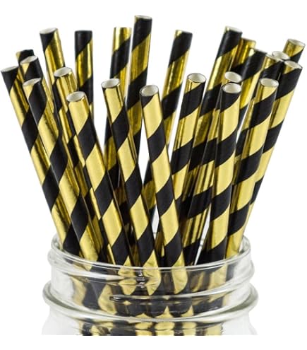 Darice Gold Polka Dot And Striped Paper Straws - Pack Of 100, Disposable Party Straws For Drinks, Decorations - View #9