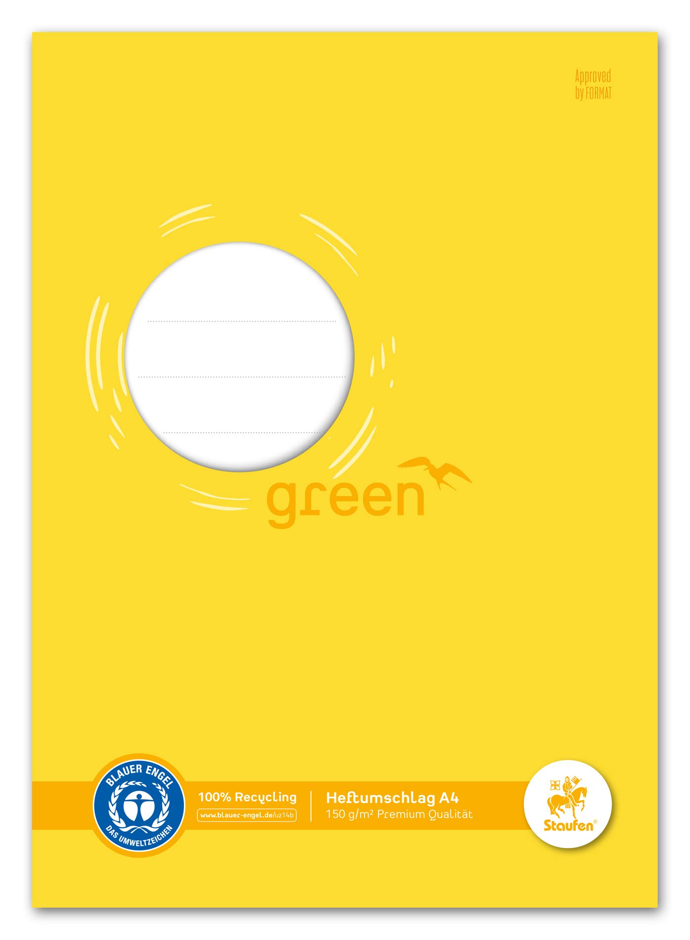 Staufen Ursus Notebook Cover with Labelling Field, DIN A4, 150 g/m² Recycled Paper, Protection for School Notebooks, Pack of 10, Yellow/Green