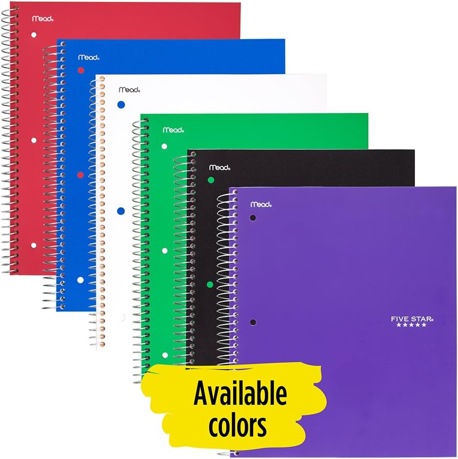 Five Star Spiral Notebook, 1 Subject, College Ruled Paper, 100 Sheets, 11" x 8-1/2", Red (72053) : Office Products