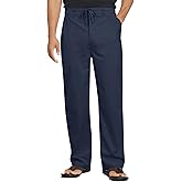 DOWMQ Men's Linen Casual Pants Loose Straight Elastic Suit Waist Drawstring Trousers Lightweight Beach Vacation Pants