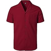 JEMITOP Men's Stretch Cuban Collar Shirt Summer Lightweight Short Sleeve Button Down Shirts with Pocket for Beach Vacation