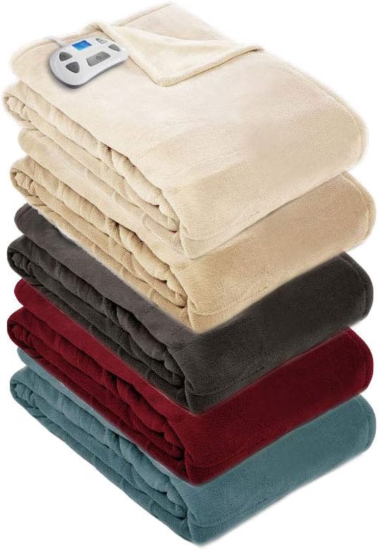 Pure Warmth 874195 Plush Electric Heated Warming Blanket Full Ivory Washable Auto Shut Off 10 Heat Settings: Home & Kitchen