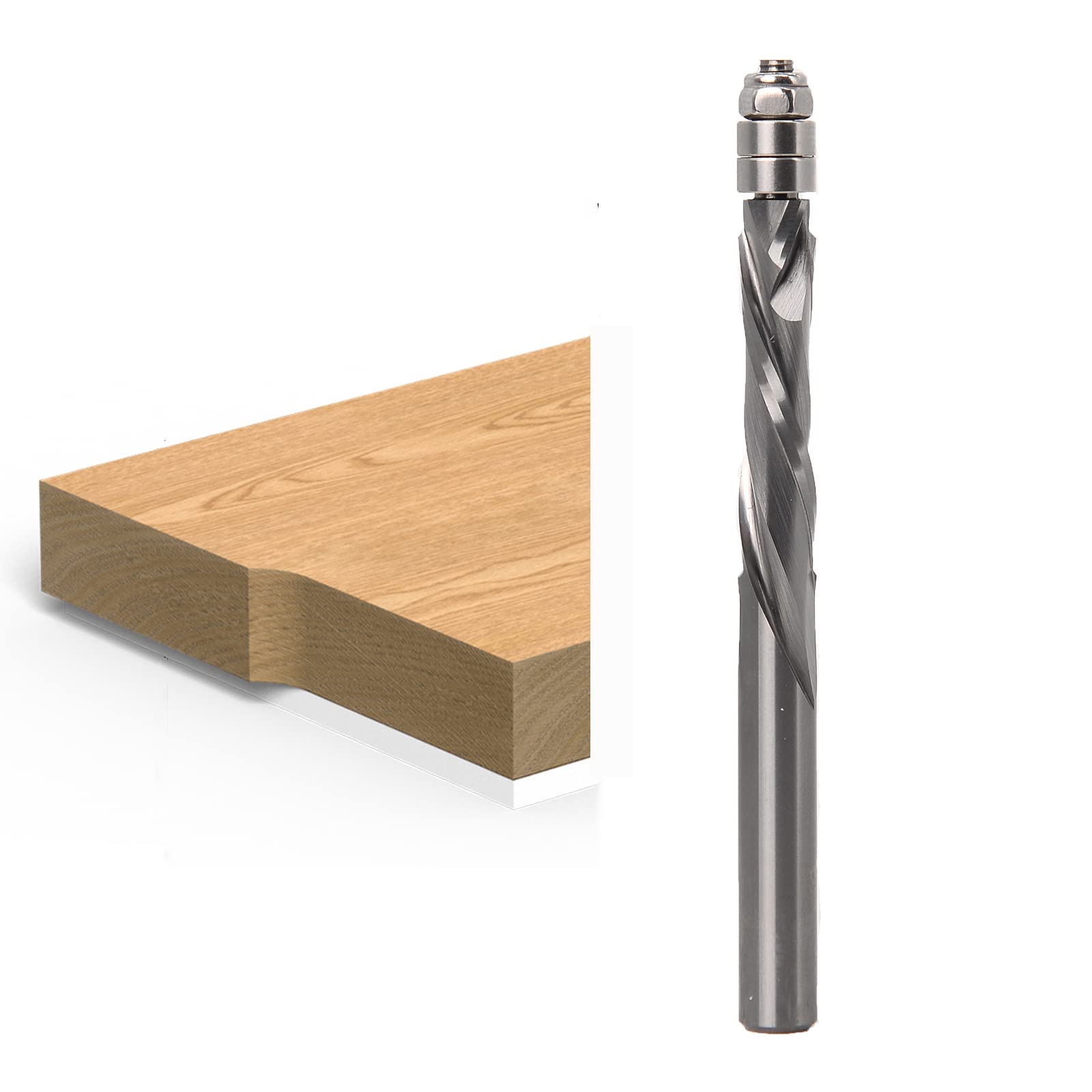 Sinoprotools Compression Spiral Flush Trim Router Bits,1/4 Inch Shank CNC Solid Carbide Flush Trim Router Bit, Compression Milling Cutter with Top Bearing Up&Down-Cut 1/4"X1/4"X1-1/8"X3" — image 1