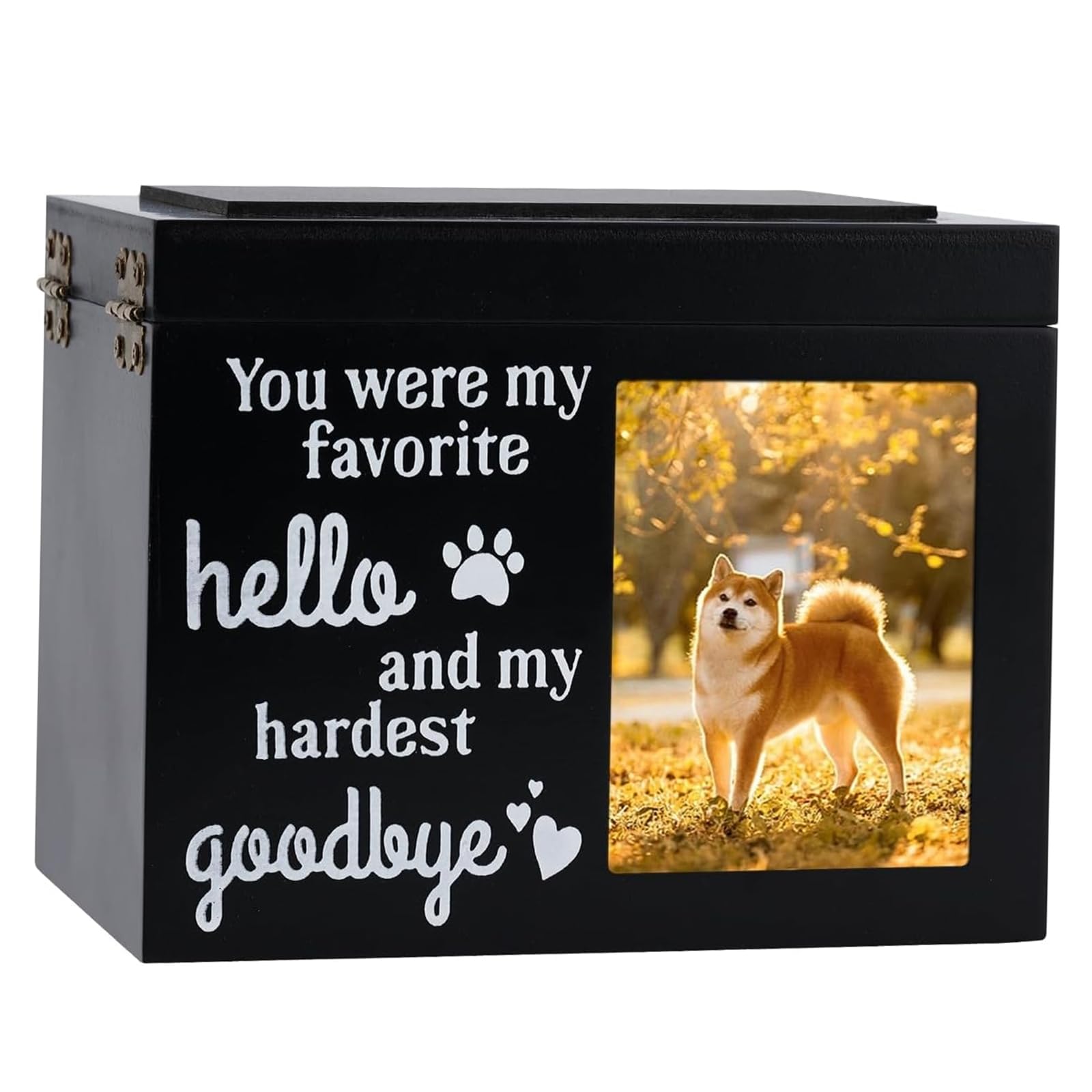 Vencede Pet Memorial Urns for Dog or Cat Ashes, Pet Ashes Photo Box, Large Wood Keepsake Memorial Urns with Blackboard,Pet Cremation Urns, Pet Loss Remembrance Gifts(Black)