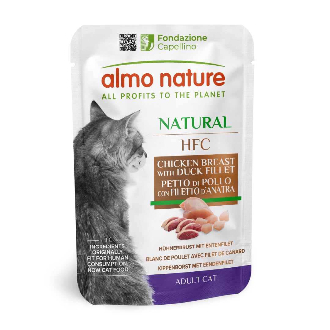 Almo Nature HFC Natural - Wet Cat Food for Adult Cats - Chicken Breast and Duck Fillet - Human-Grade, Gluten-Free - 55g (Pack of 24)