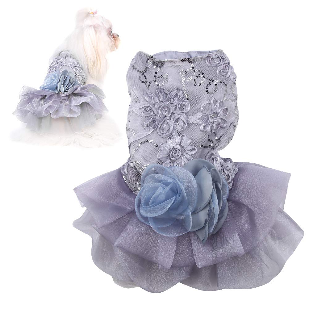 Sequin Silky Tutu Skirt for Small Dogs Puppy Costume Elegant Wedding Dress Dog Clothes M-Grey Size
