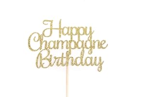 Atelier Elegance Happy Champagne Birthday Cake Topper, Champagne Birthday Party