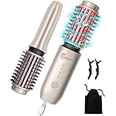 Fitdafit Cordless Hair Curling Iron Brush, 1.5" Mini Cordless Hair Curler, 3-in-1 Travel Curling Brush Hair Straightener Comb Rechargeable, 7000mAh Portable Ionic Heated Curling, Gold