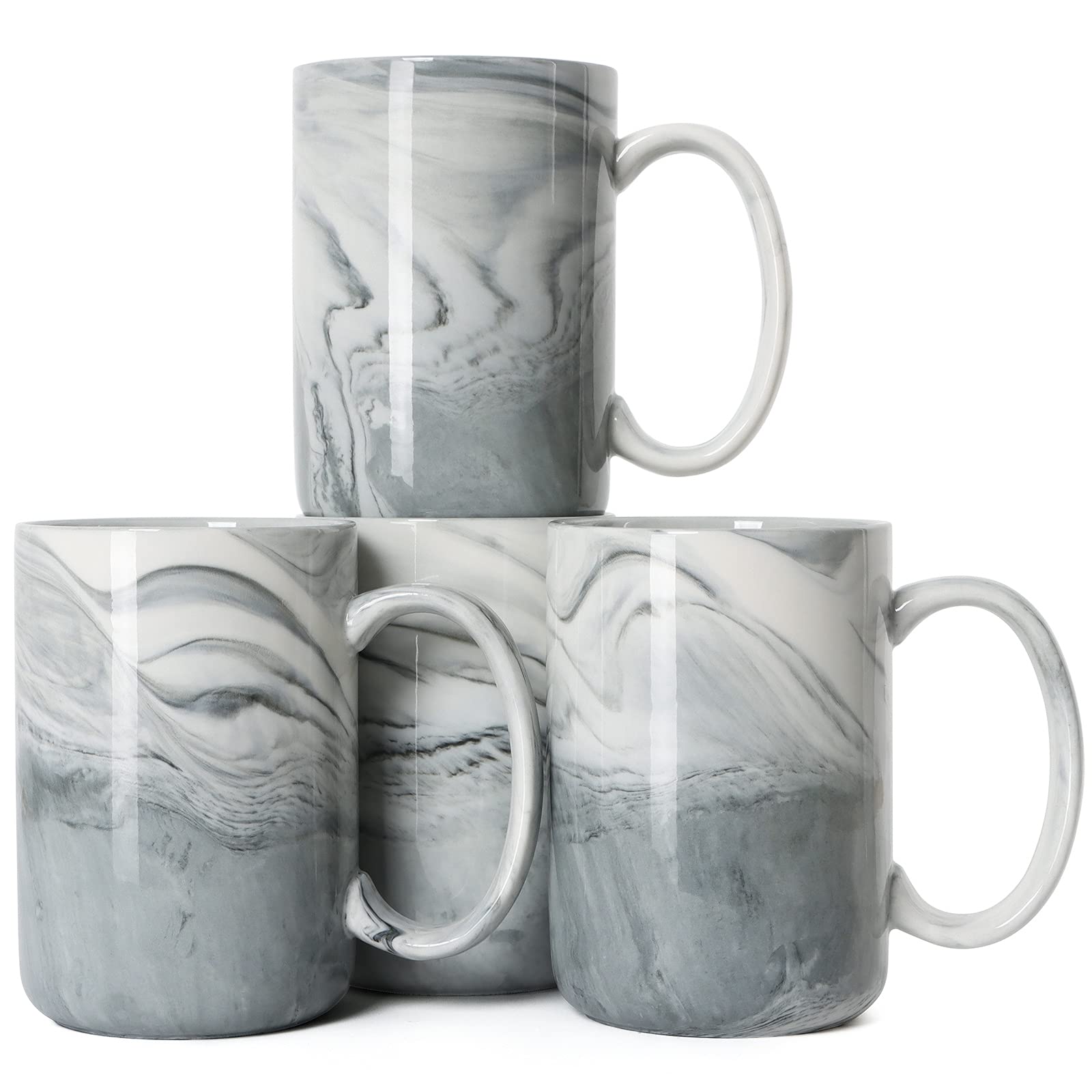 Smilatte 14 Ounce Unique Coffee Mugs, EM068 Novelty Marble Ceramic Cup with Large Handle for Home and Office, Microwave Dishwasher Safe, Set of 4, Gray