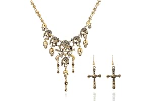 LZHLQ Jewelry Fashion Multi-Level Pirate Skull Tassel Charm Necklace Collar Bib for Women Horror Necklace Punk