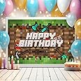 3x5Ft Pixel Birthday Backdrop, Large Sandbox Theme Party Decorations Miner Party Supplies Video Game Banner for Theme Party, Birthday