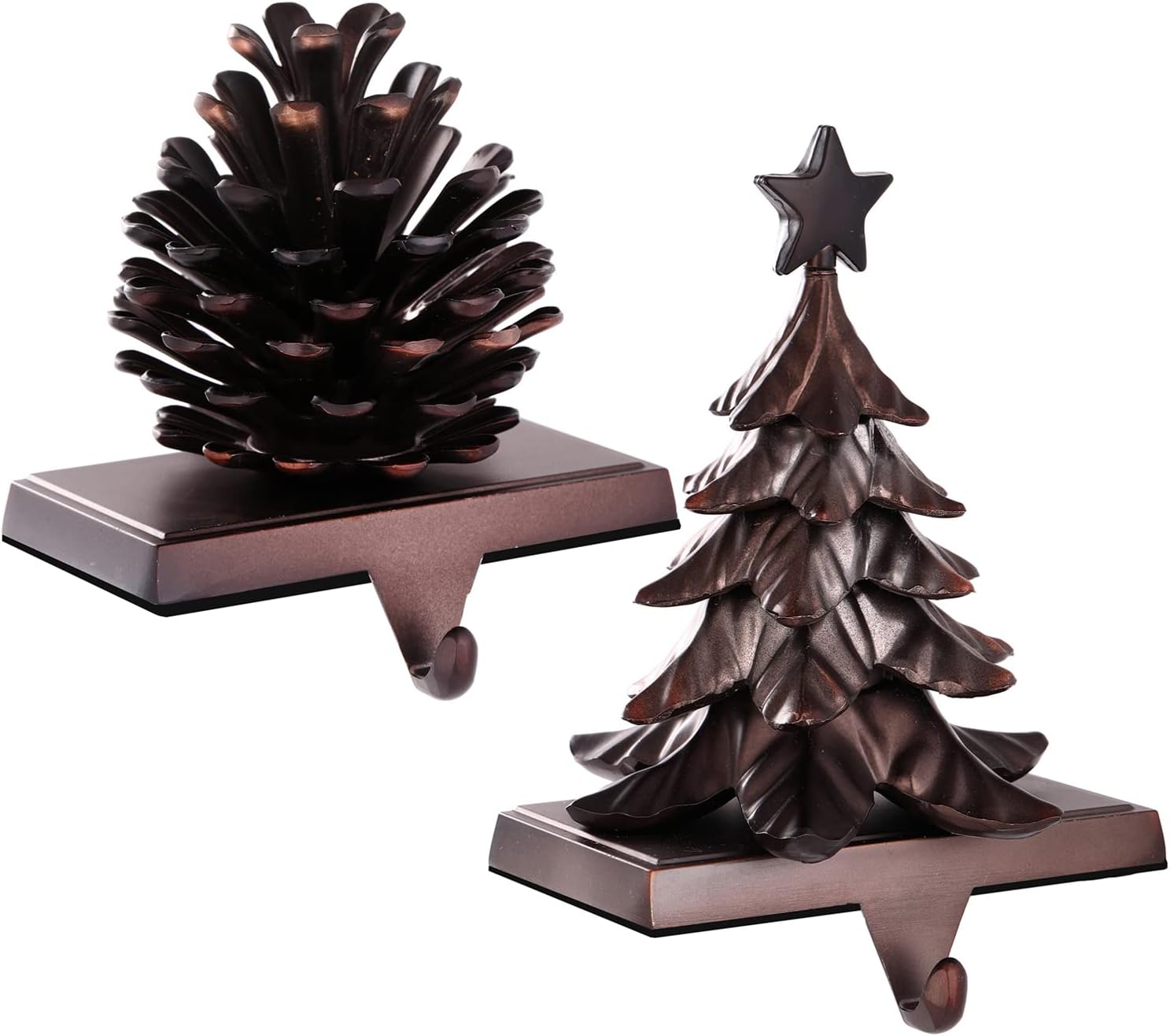 Ornament Hooks - Set of 2 Pine Cones Christmas Stocking Holders-Pine Tree Christmas Stocking Holders for Fireplace Mantel Stocking Hanger Hooks for Essential Christmas Decor (Pine Cone Tree, 2)