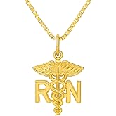 18K Gold Plated Stainless Steel RN Caduceus Pendant Necklace Angel Wings 18” Chain Nurse Coin Charm Registered Nurse Necklace Jewelry Graduation Birthday Christmas Gift idea