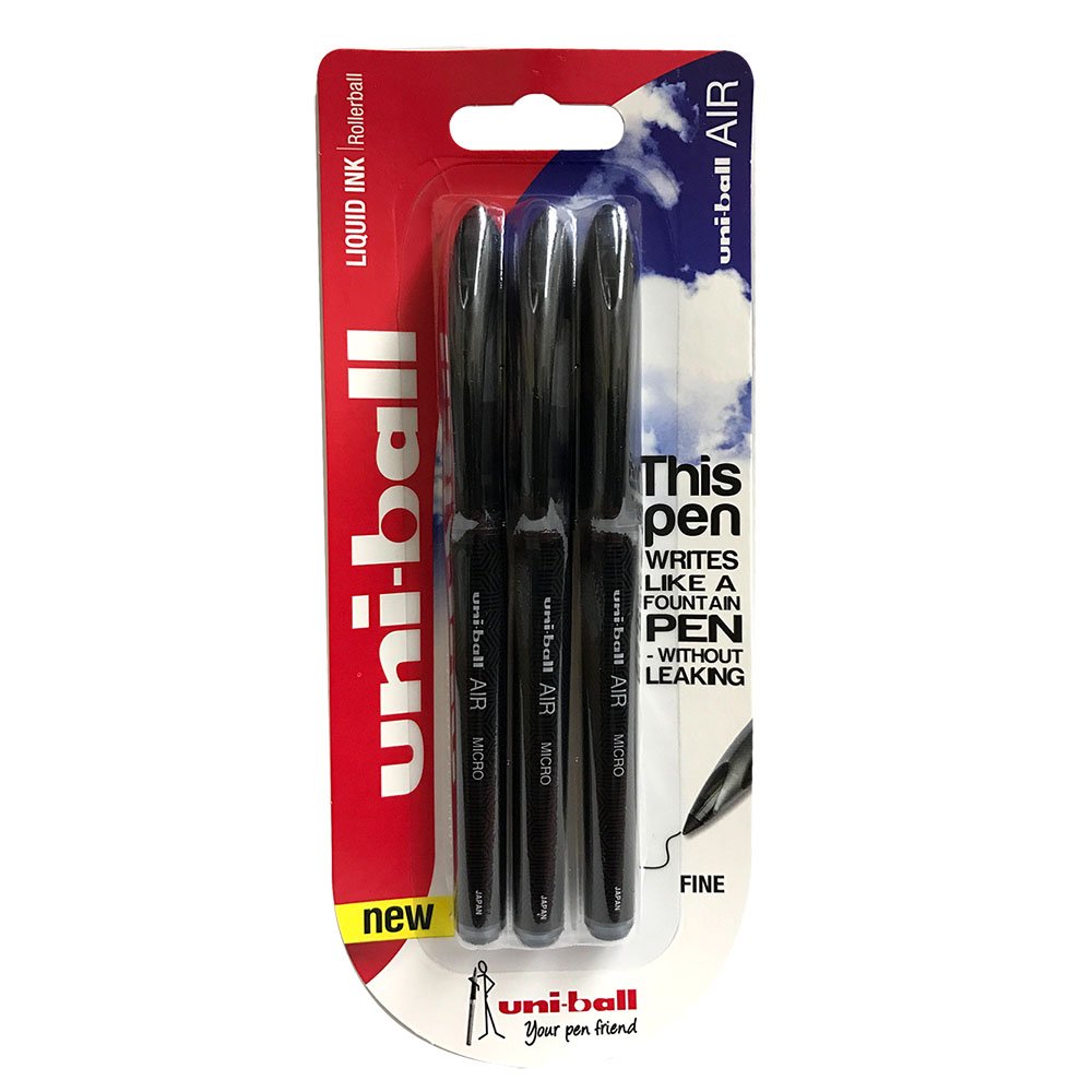 uni-ball AIR Micro - 0.5mm Fine Rollerball - 3 Pack - Black - UBA-188-M