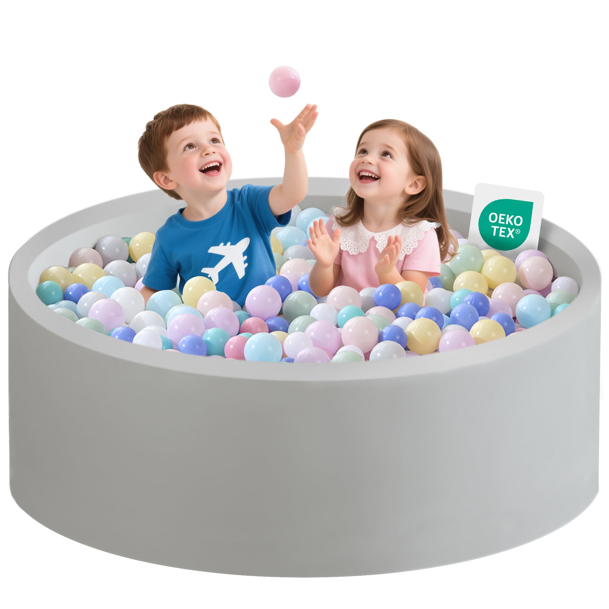 Zedachica Ball Pit for Toddlers 47.24''x15.75'' Baby Ball Pit Soft Foam Ball Pits Round Lagre Kids Ball Pits Indoor and Outdoor Game Kids Play Ball Pool Ideal Gift for Children (Grey, NO Balls)