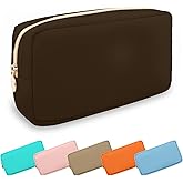 UIXIZQ Small Makeup Pouch for Purse, Nylon Travel Toiletry Storage Pouch Cute Preppy Cosmetic Bag for Women Girls, Waterproof Makeup Organizer Skincare Bag Purse with Zipper (Small-Chocolate)