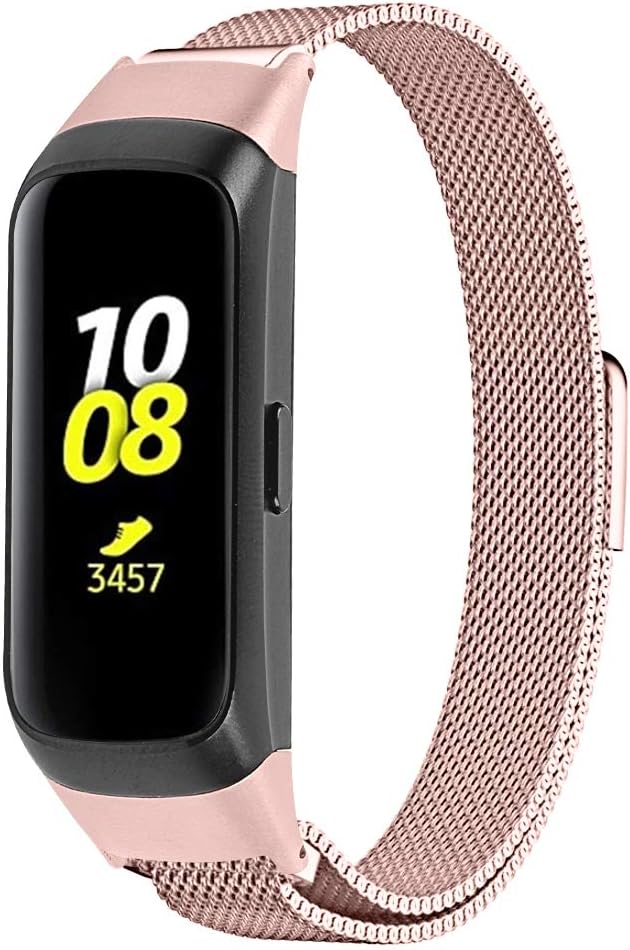 iRunzo Compatible with Samsung Galaxy Fit SM-R370 Band Replacement Stainless Steel Metal Wristband Strap for Men Women (Rose Pink)
