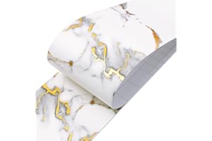 LACHEERY Gold White Marble Wallpaper Border Peel and Stick Bathroom Mirror Frame Border Tape for Mirror Border Peel and Stick Gold Bulletin Board Border Trim Sticker Thick Wall Border Roll 3"x197"