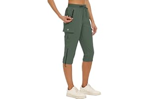 MoFiz Women's Capris Cargo Hiking Pants Lightweight Quick Dry Outdoor Athletic Running Sports Travel Summer Zipper Pockets