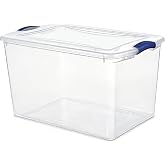 66QT Large Clear Plastic Storage Bin with Latching Lid, Stackable | Grip Handle, Rectangular Tote, Clothing &amp; Blankets, Lightweight, Home Closet &amp; Garage Use