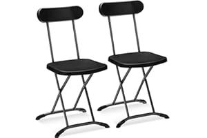 GYMAX Folding Chair, 400lbs Plastic Chairs Set with Steel Frame & Ergonomic Curved Back, Indoor & Outdoor Commercial Event Seat for Meeting, Wedding, Stackable Lightweight Folding Chairs (2, Black)