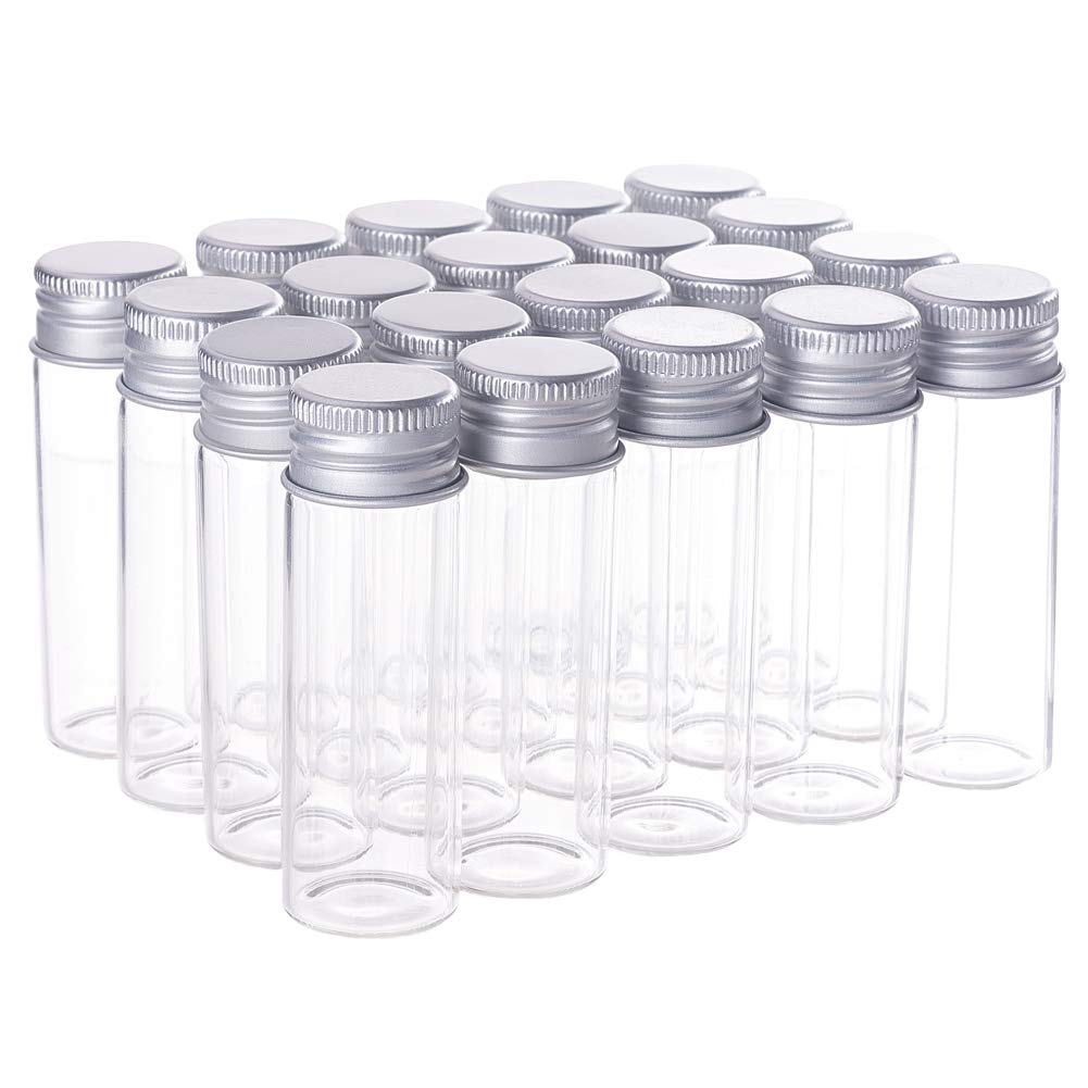 BENECREAT 20PCS 15ml Clear Glass Bottles Candy Bottle with Aluminum Screw Top Empty Sample Jars Sample Vials for Spice Herbs Small Items Storage Wedding Favors