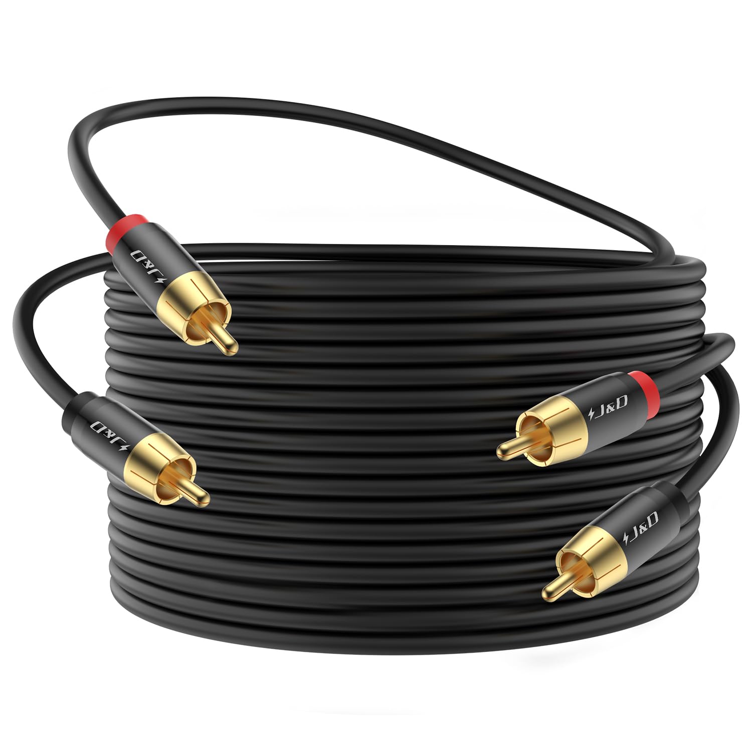 J&D 2 RCA M/M Stereo Audio Cable, 30 FT RCA Audio Cable Gold-Plated Copper Shell 2RCA Male to 2RCA Male Stereo Audio Cord for Home Theater, HDTV, Amplifiers, Hi-Fi Systems, Speakers, 9 Meter