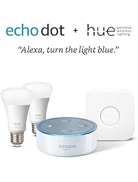 Echo Dot - White + Philips Hue 2 Color Bulb Kit Starter Kit