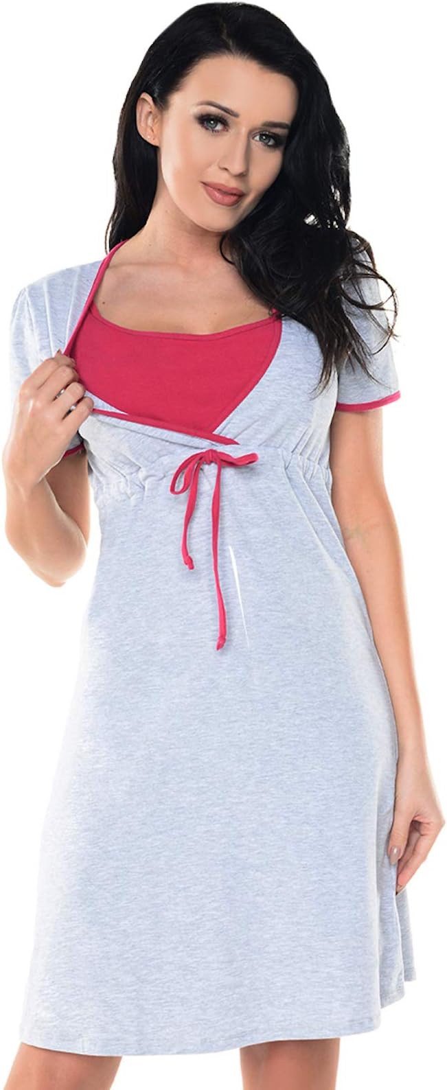 Purpless MaternityPrinted and Plain Nightdress Nightgown for Pregnant and Breastfeeding Women 4044n