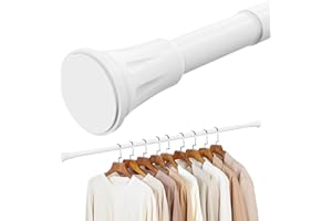 DwelSpire 1.1 Inch Diameter Tension Closet Rods for Hanging Clothes 32-60 Inch, Adjustable Pole Closet to Hang Clothes, Heavy Duty Closet bar for Wardrobes with No Drilling Holder, White