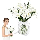 JSSTEM Artificial Calla Lily Flowers, 24 Stem DIY Arrangement Set, 13 Inch PU Faux Lilies with Pearl Accents & Eucalyptus, for Wedding Bouquets, Table Centerpieces & Home Decor (Vase Not Included)