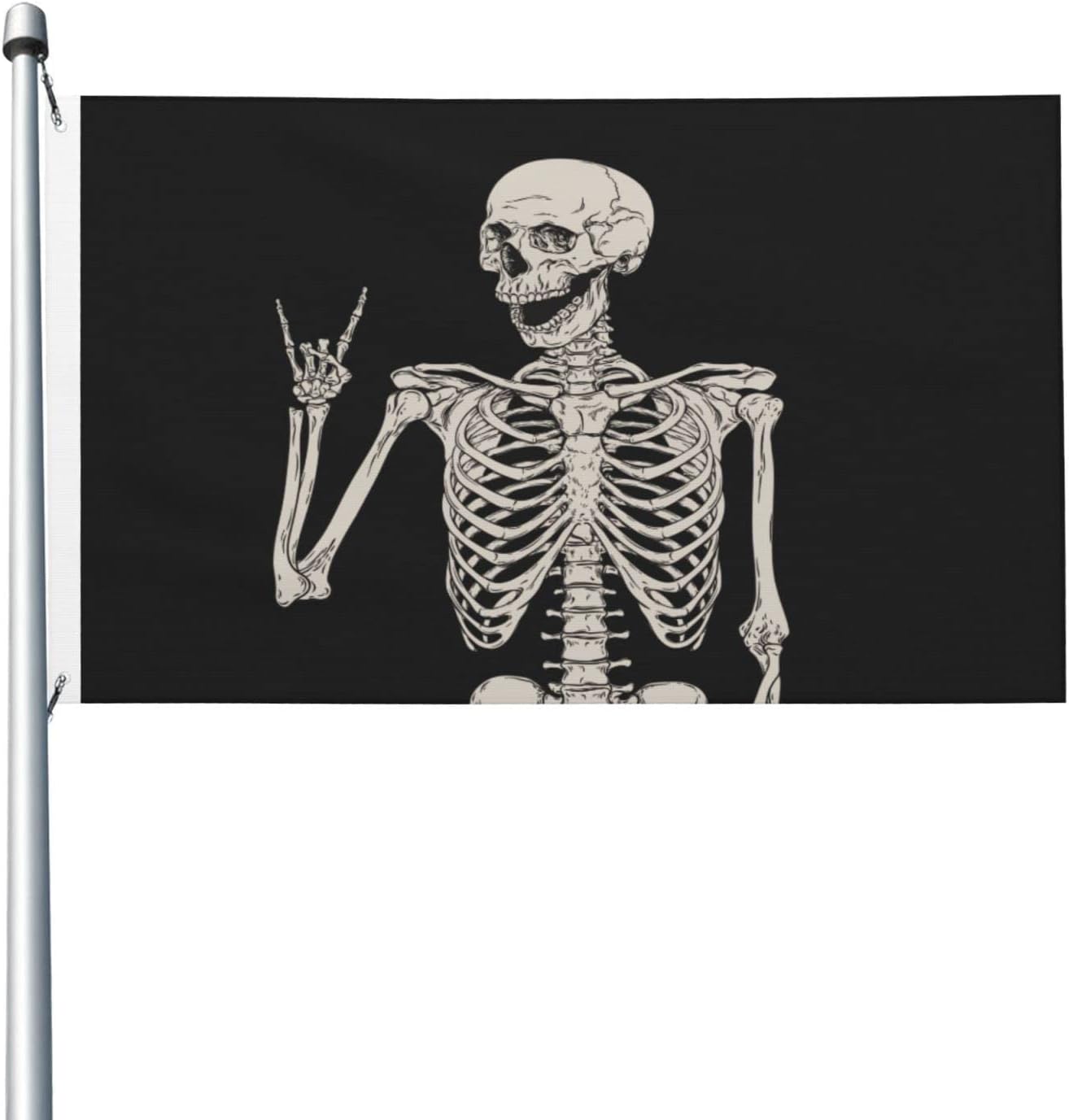 Flags - Rock and Roll Skeleton Skull Boho Hippie Double-sided Printed Flag 3x5 Ft, Garden Yard House Flags Greeting Banner, Indoor Outdoor Party Home Decor
