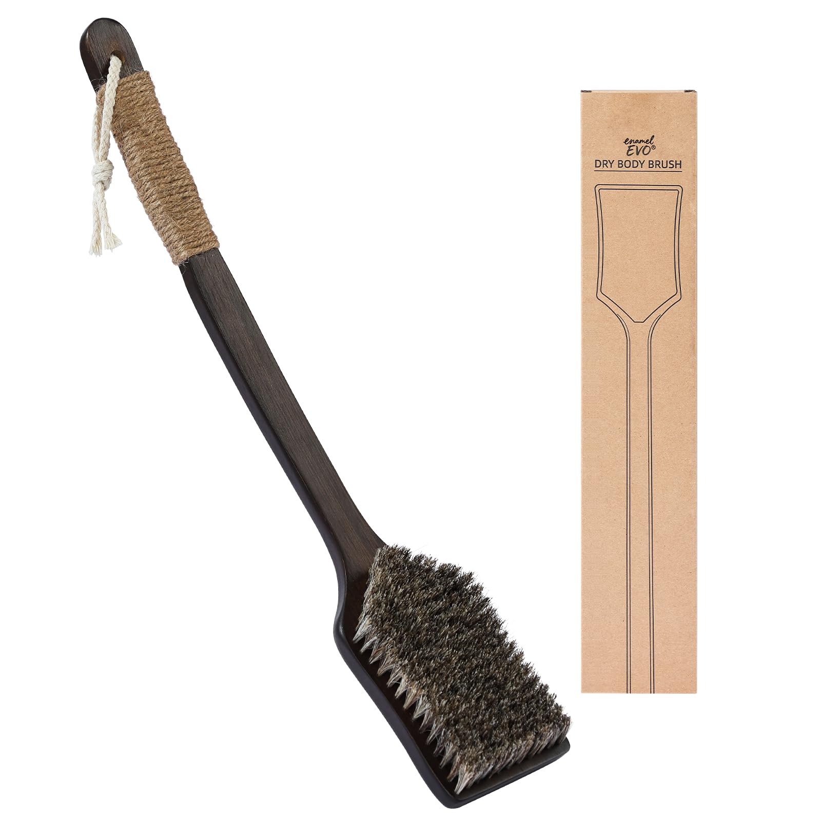 Photo 1 of ENAMELEVO Back Scrubber Shower Brush,Dry Brushing Body Brush with 17.7 Inch Curved Long Handle, Natural Bristles for Lymphatic Drainage, Soft & Stiff Bristles Available (Medium-Soft Horsehair)