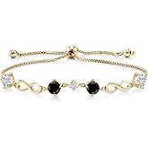 Gem Stone King Keren Hanan 18K Yellow Gold Plated Silver Women Adjustable Infinity Tennis Link Bracelet Round Black Diamond and Moissanite (2.17 Cttw)