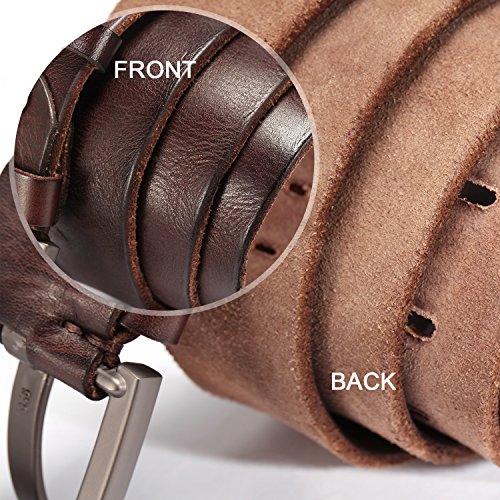 HYHZ 100% Full Grain Leather Belt Men,Anti-Scratch Buckle Waist Strap,Casual&Sports (Coffee)