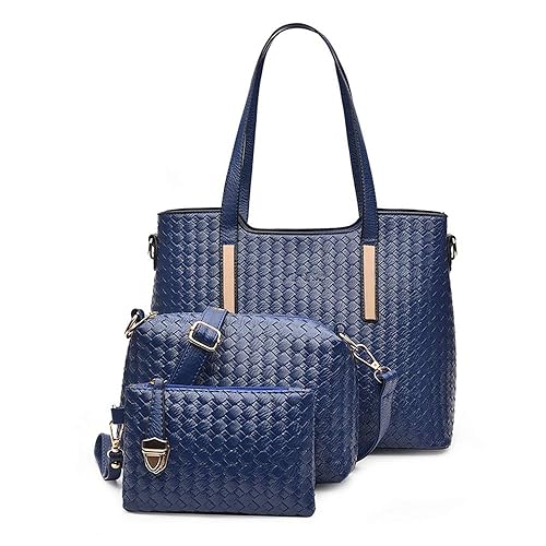 AlwaySky PU Leder Mode Handtasche Set Umhängetaschen Totes Weave Design Geldbörse 3 Stück Set für Frauen
