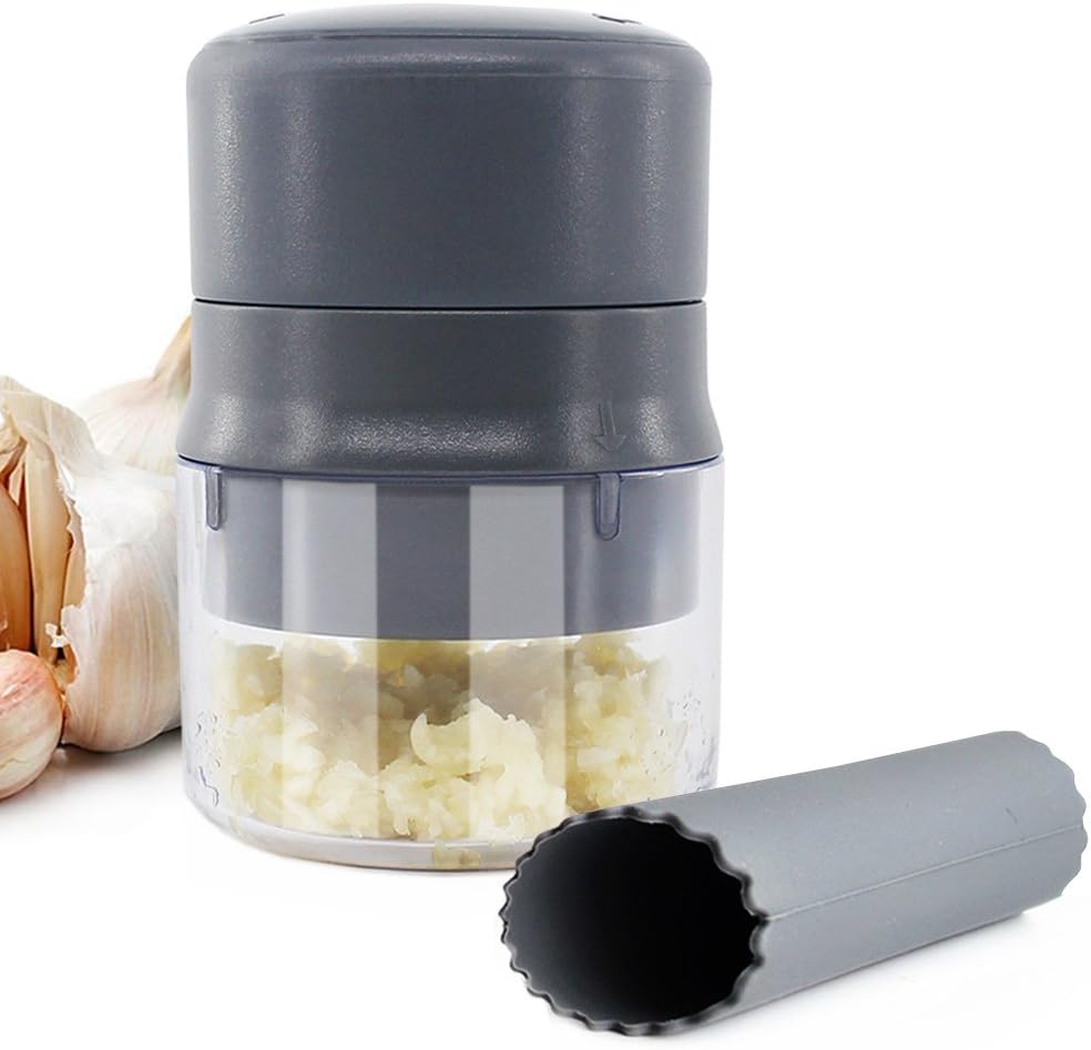 BlessedLand Garlic Press,Garlic Mincer,with Storage Container (Grey)