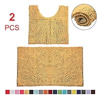 Bathroom Rugs Chenille Bath Mat Set, Soft Plush Non-Skid Shower Rug +Toilet Mat. (Marzipan)