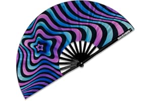 Ravevibes 13" Large Rave Fan Folding Hand Fan, Bamboo Festival Clack Fan Foldable UV Glow Edm Fans For Rave Outfits Accessories Performance Dance Party For Men Women, Star
