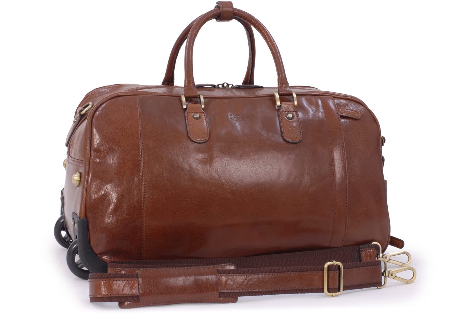 Ashwood - Men's Leather Holdall - Large Overnight Weekend Travel Bag - Wheeled Duffle Bag with Adjustable Detachable Strap - Albert - Chestnut
