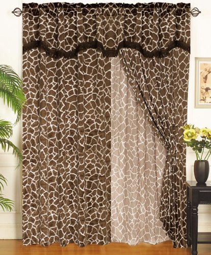 Giraffe Animal Curtain Set W Valance Sheer Tassels Amazon Co Uk
