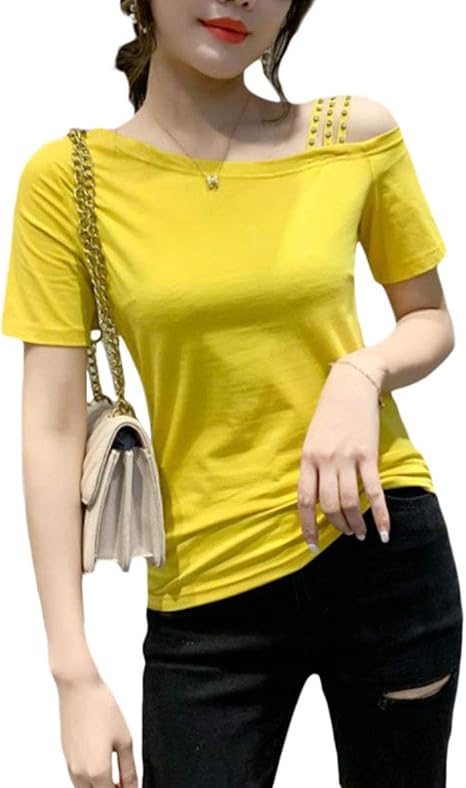 Amazon ｔａｉｔｅｎｇ Tシャツ レディース 半袖 トップス 無地 カットソー オフショルダー Tシャツ 細身 カジュアルスリム ティー シャツ 肩出し おしゃれ 夏服 大きいサイズ Tシャツ カットソー 通販