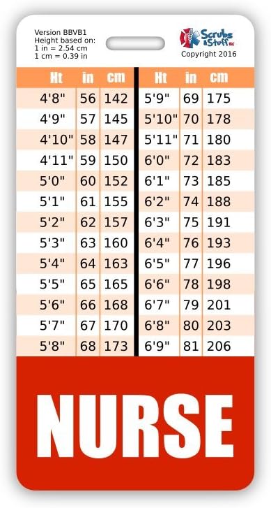 height in inches conversion chart
